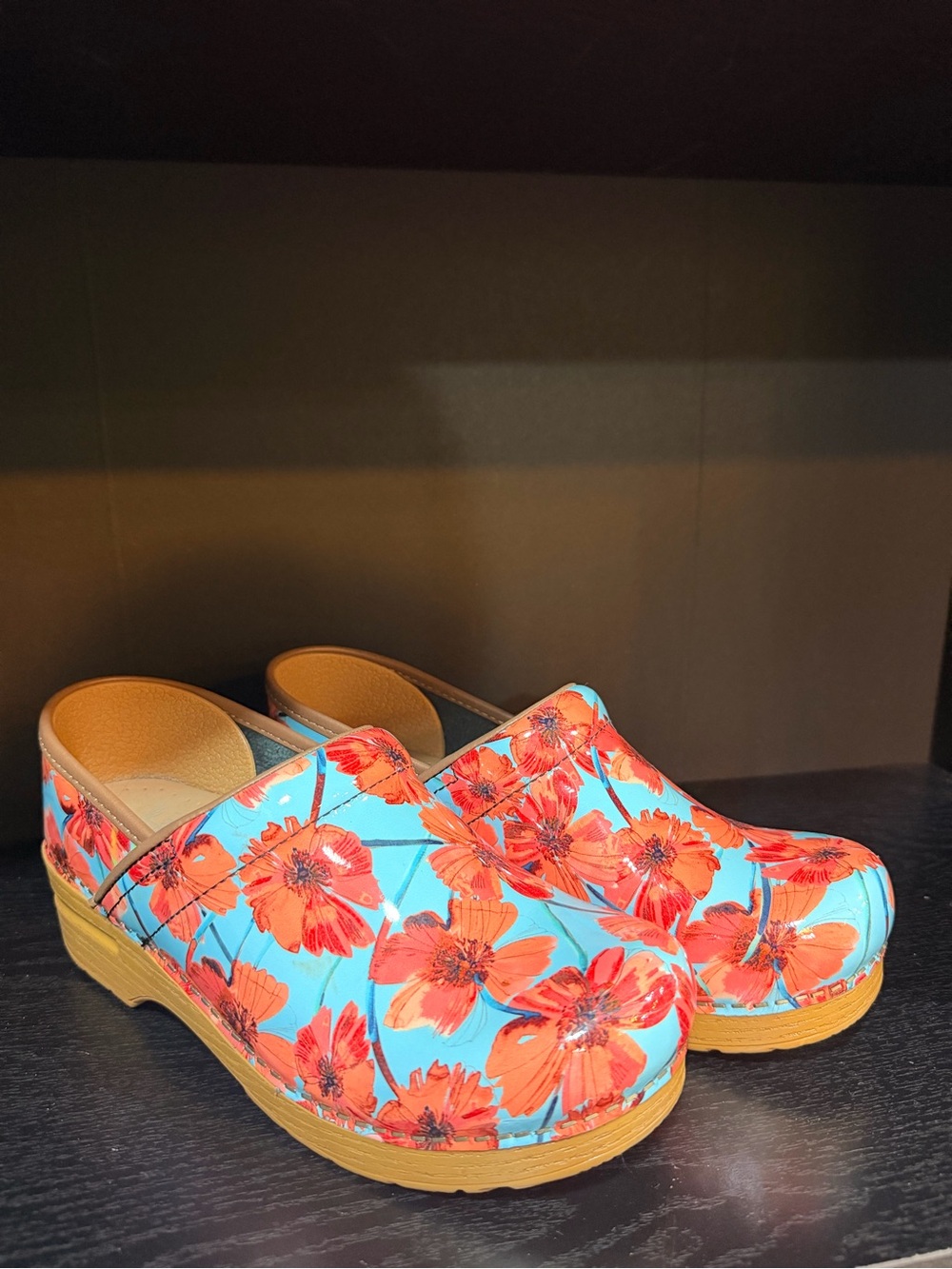 Dansko Professional Clogs "Poppies" Light Blue Floral SIZE 39